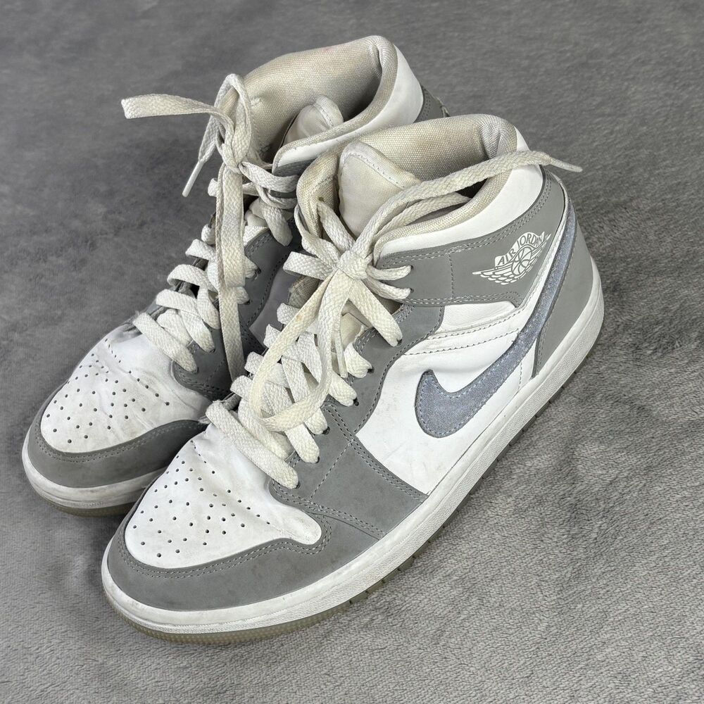Nike‎ Air Jordan 1 Mid Shoes Womens Size 7.5 White Gray BQ6472-105 Basketball
